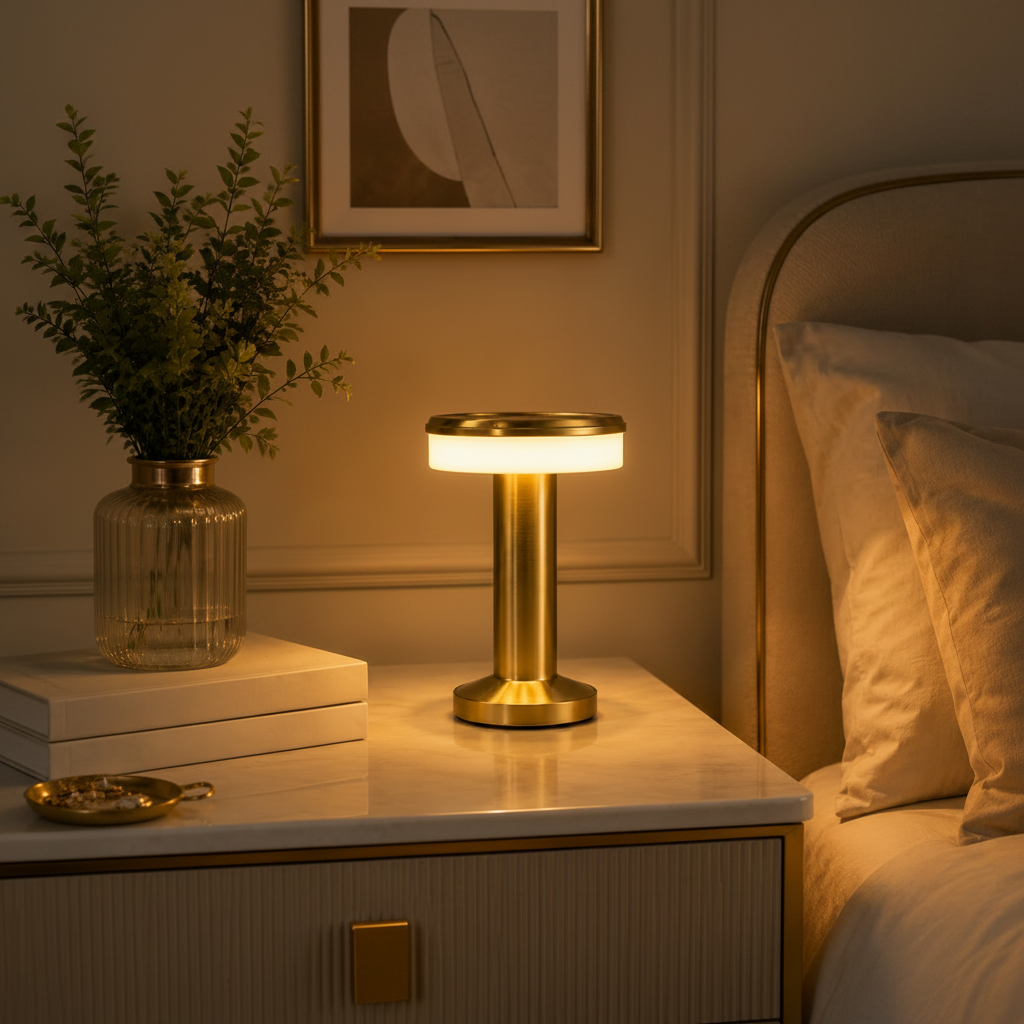 Golden LED Desk Lamp – 3 Light Colours, Portable, Rechargeable, Touch Sensor