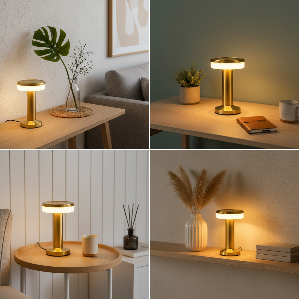 Golden LED Desk Lamp – 3 Light Colours, Portable, Rechargeable, Touch Sensor
