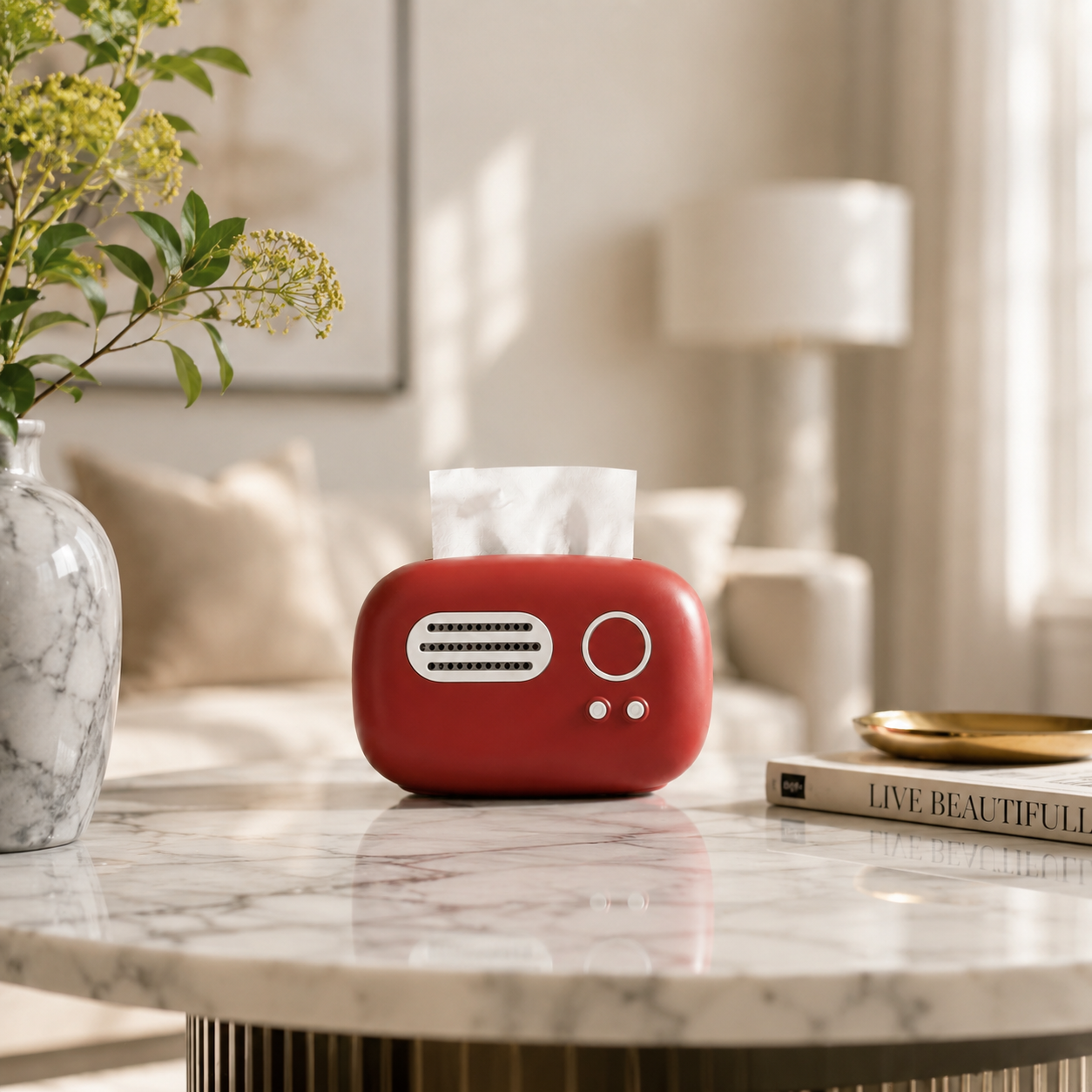 Wine Red Radio Shaped Tissue Box
