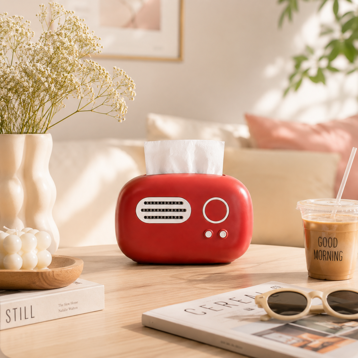 Wine Red Radio Shaped Tissue Box