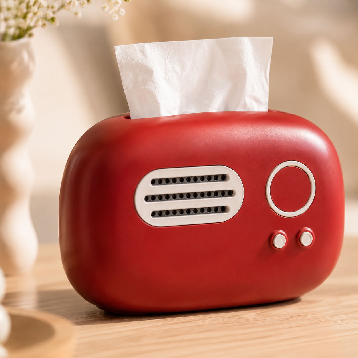 Wine Red Radio Shaped Tissue Box
