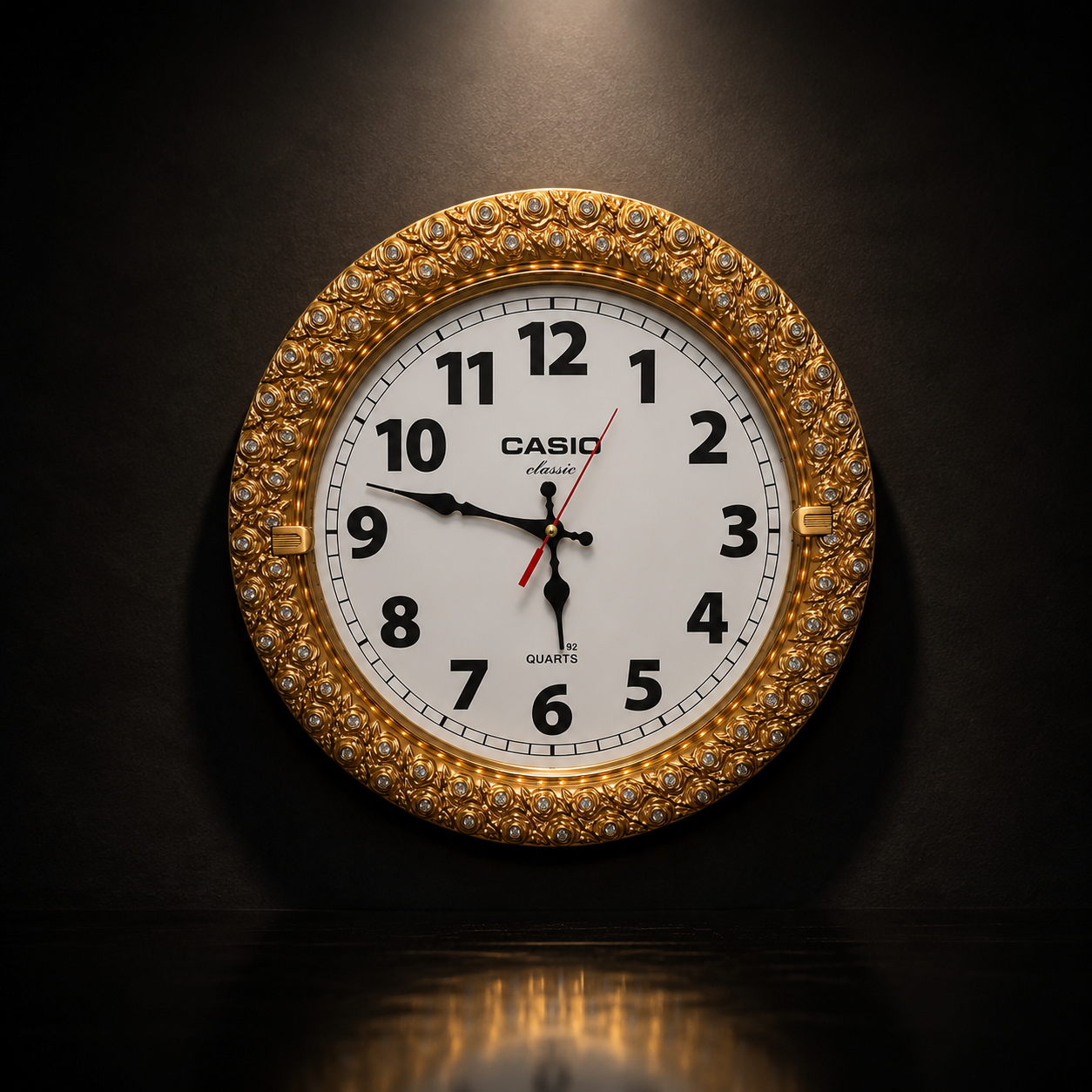 Golden Round Shape Wall Clock (Brand : CASIO)