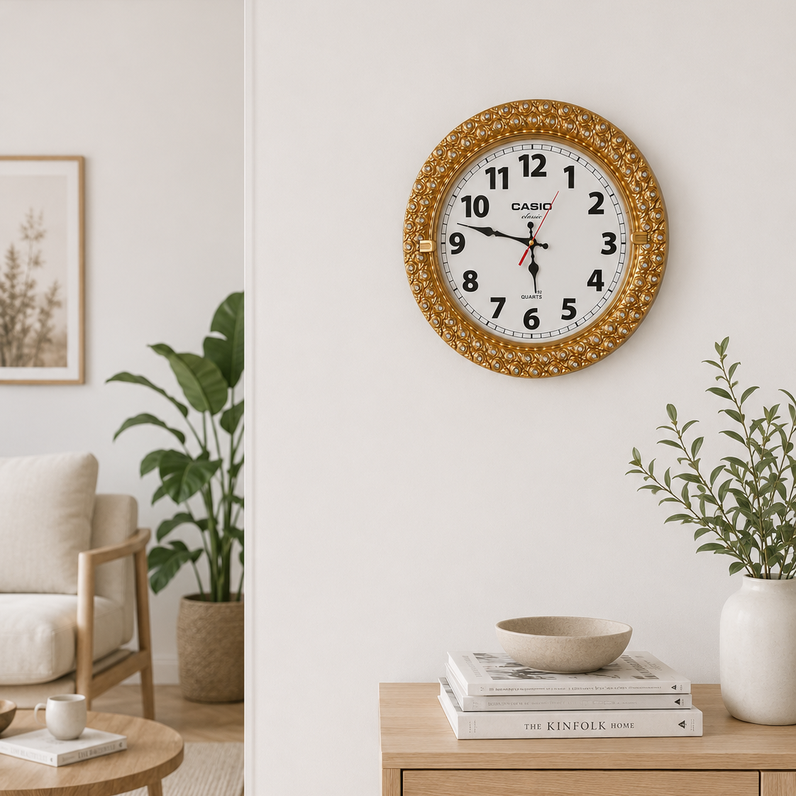 Golden Round Shape Wall Clock (Brand : CASIO)