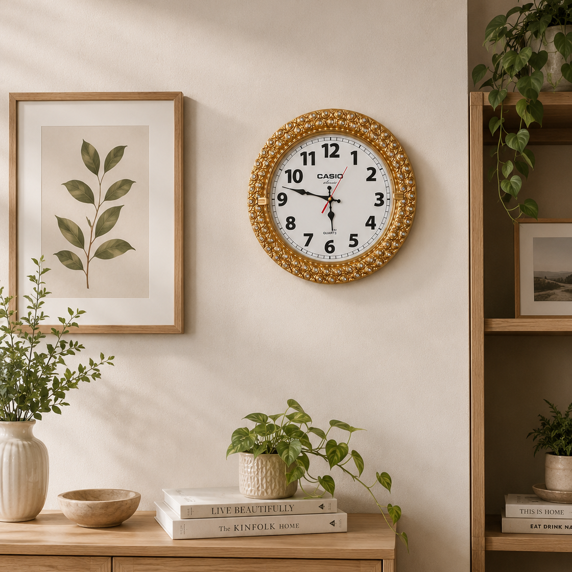 Golden Round Shape Wall Clock (Brand : CASIO)