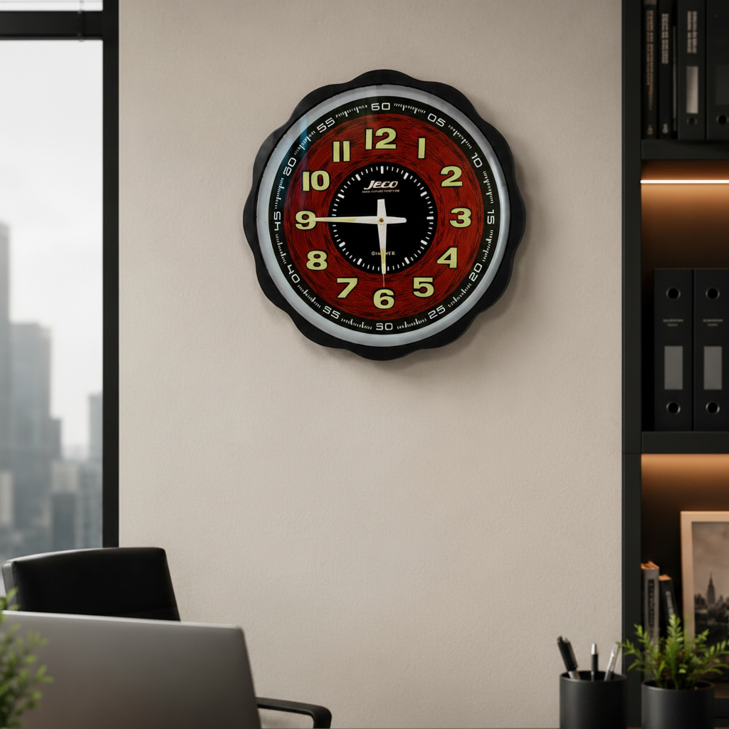 Black Round Shape Wall Clock (Brand : JECO)