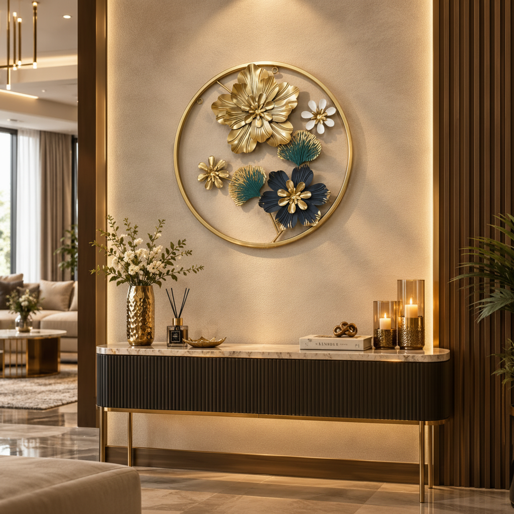 Golden Metallic Round 3d Flowers Wall Décor