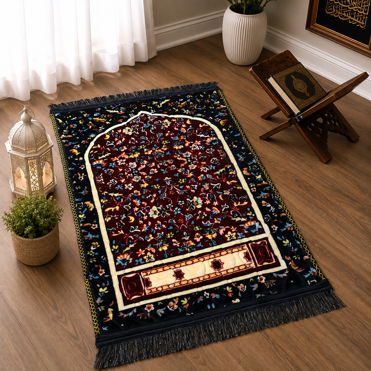 High quality Soft Velvet Quilted Prayer Rug (Jaye Namaz)