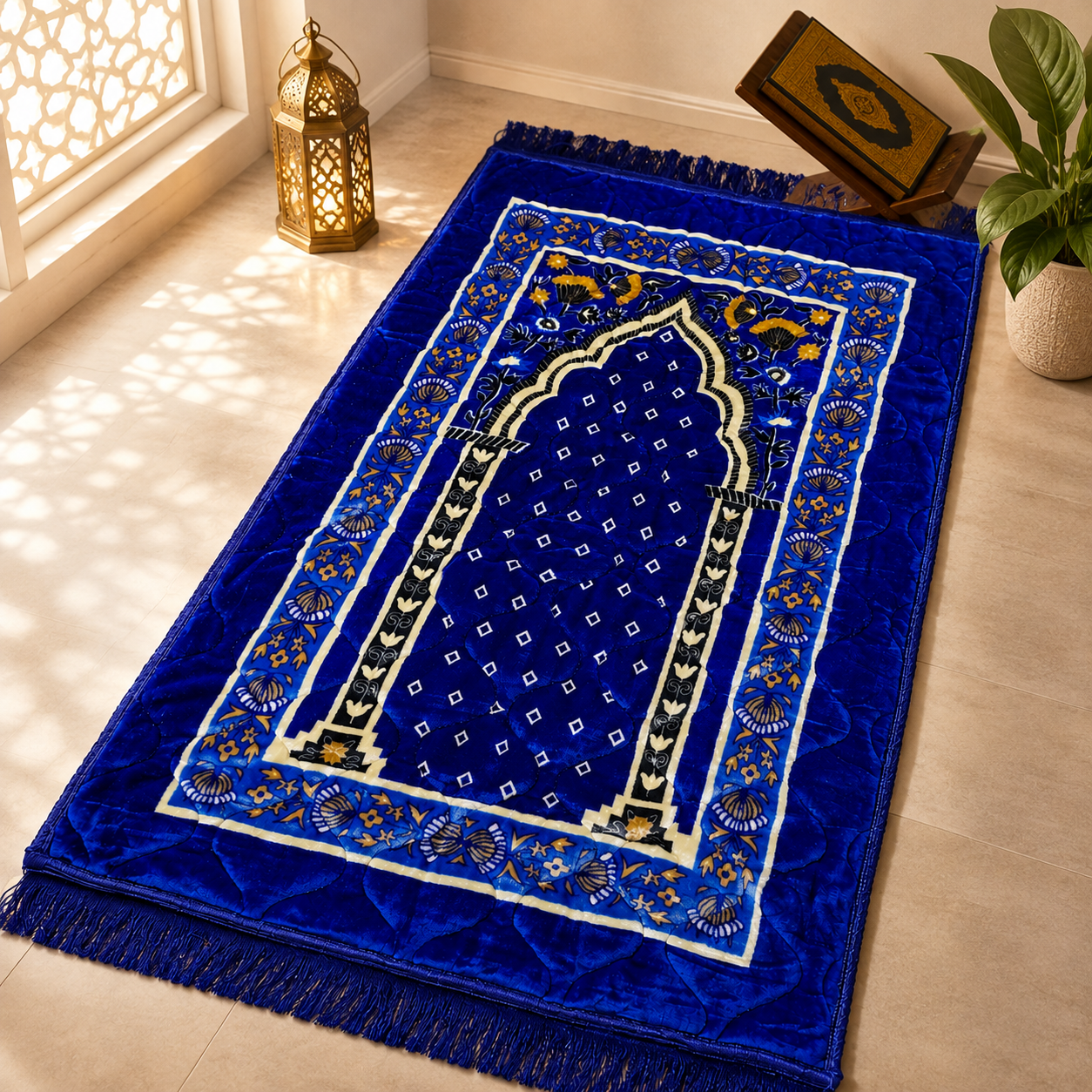 High quality Soft Velvet Quilted Prayer Rug (Jaye Namaz)