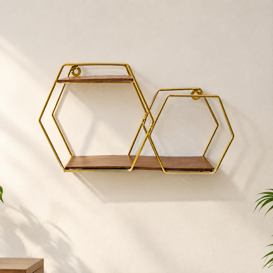 Golden Metallic Double Cabin Shaped Wall Hanging (without décor items)