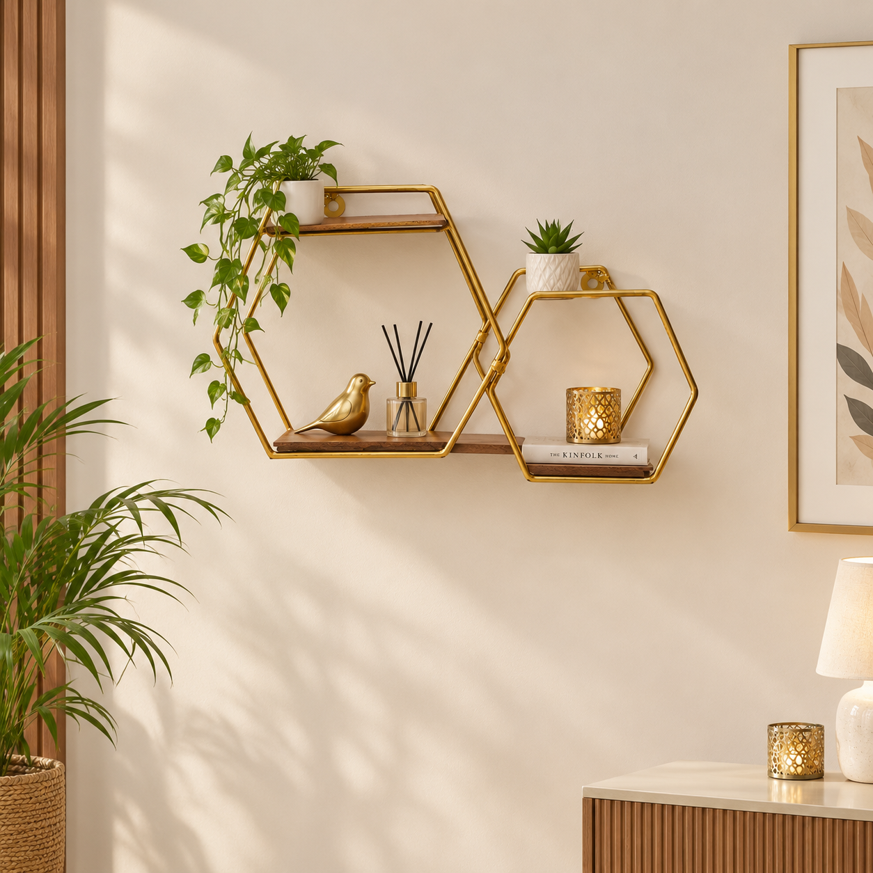 Golden Metallic Double Cabin Shaped Wall Hanging (without décor items)
