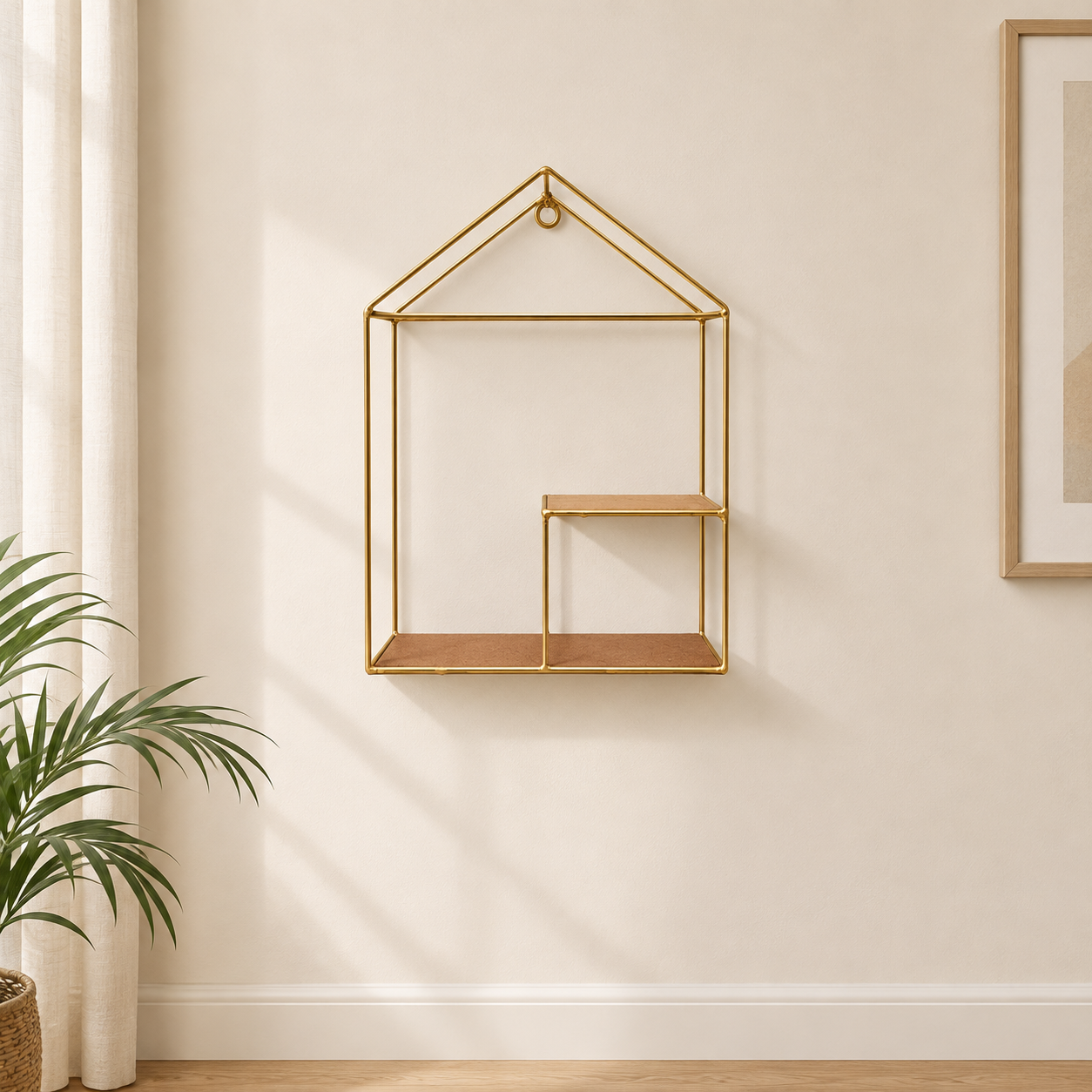Golden Metallic Cottage Shaped Wall Hanging (without décor items)