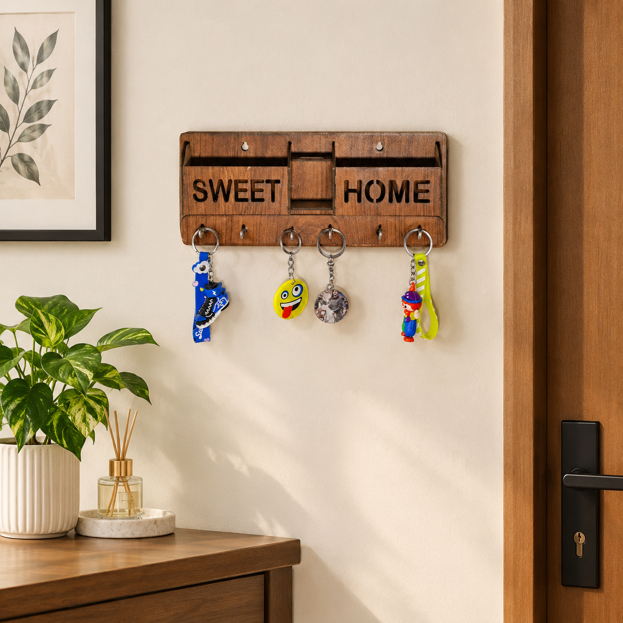 Wall Mounted Key-Holder with 6 Hooks for Home Decor