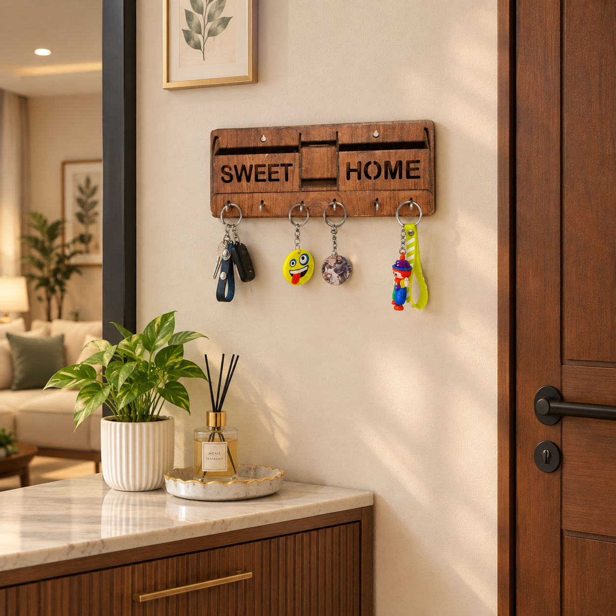 Wall Mounted Key-Holder with 6 Hooks for Home Decor