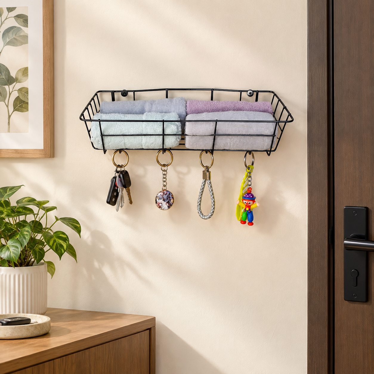 Wall Mounted Basket Shape Key-Holder with 4 Hooks