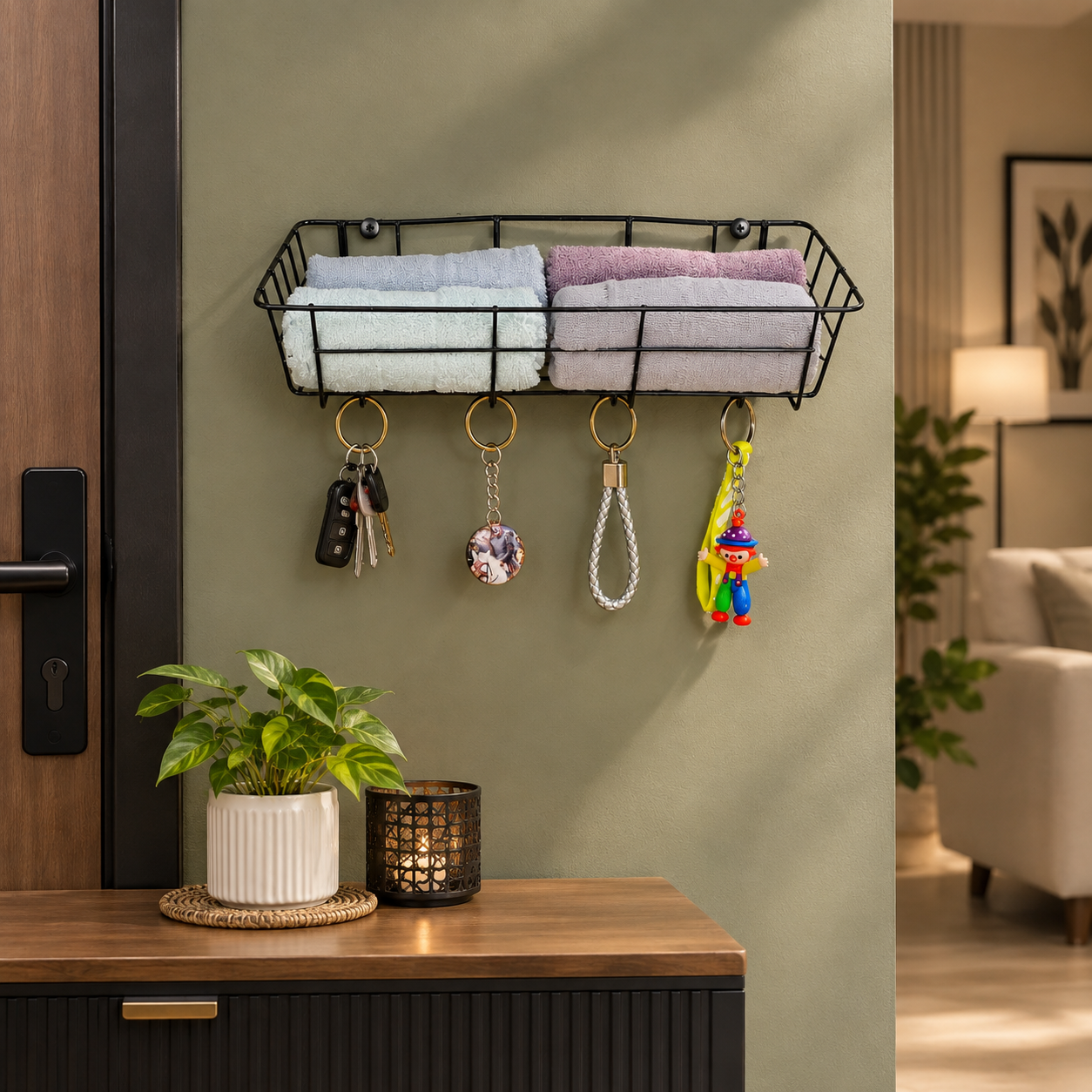 Wall Mounted Basket Shape Key-Holder with 4 Hooks
