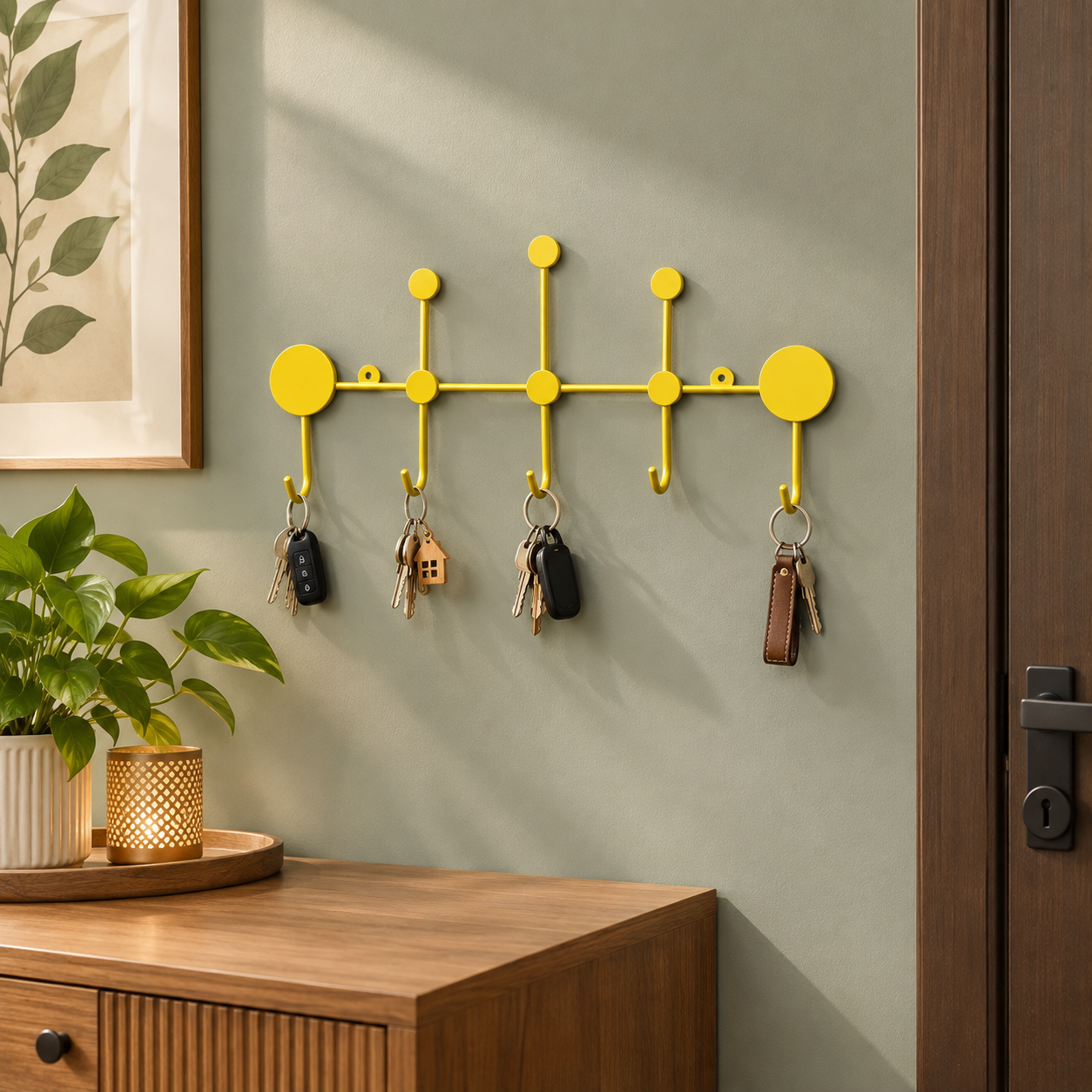 Wall Mounted Key-Holder with 5 Hooks for Home Decor