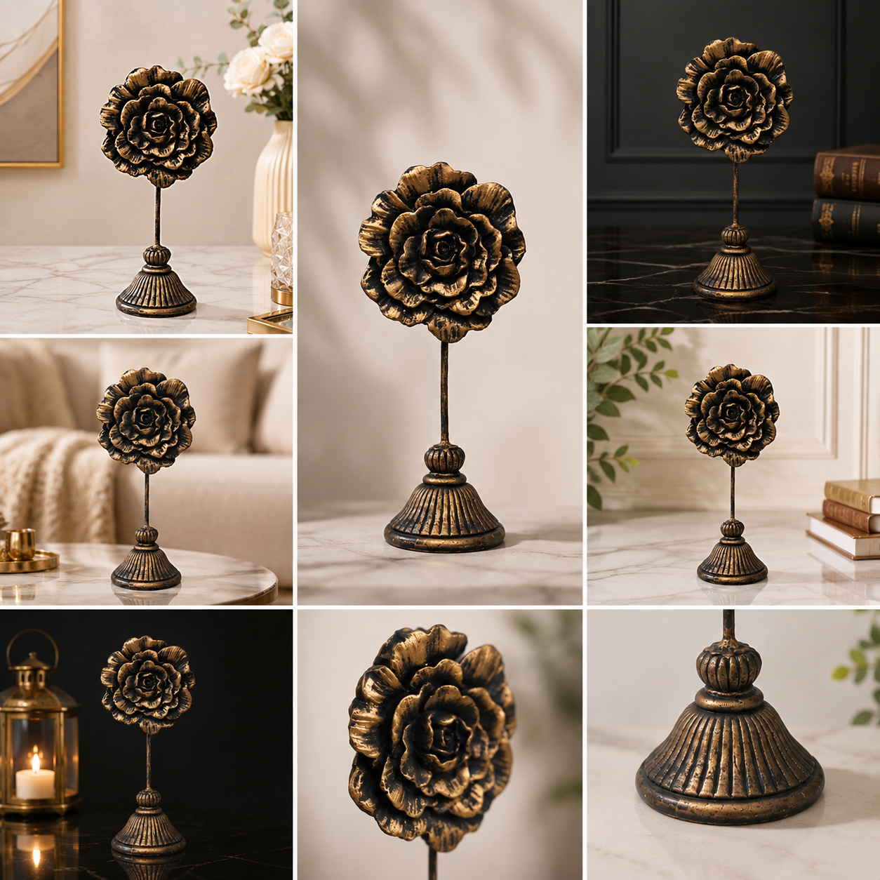 Antique Golden-Black Resin Sunflower on Stand