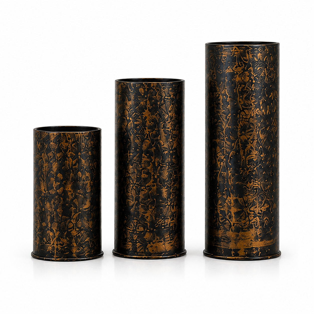 3-Pcs Set of Antique Golden-Black Embossed Metallic Planters (without Plants)