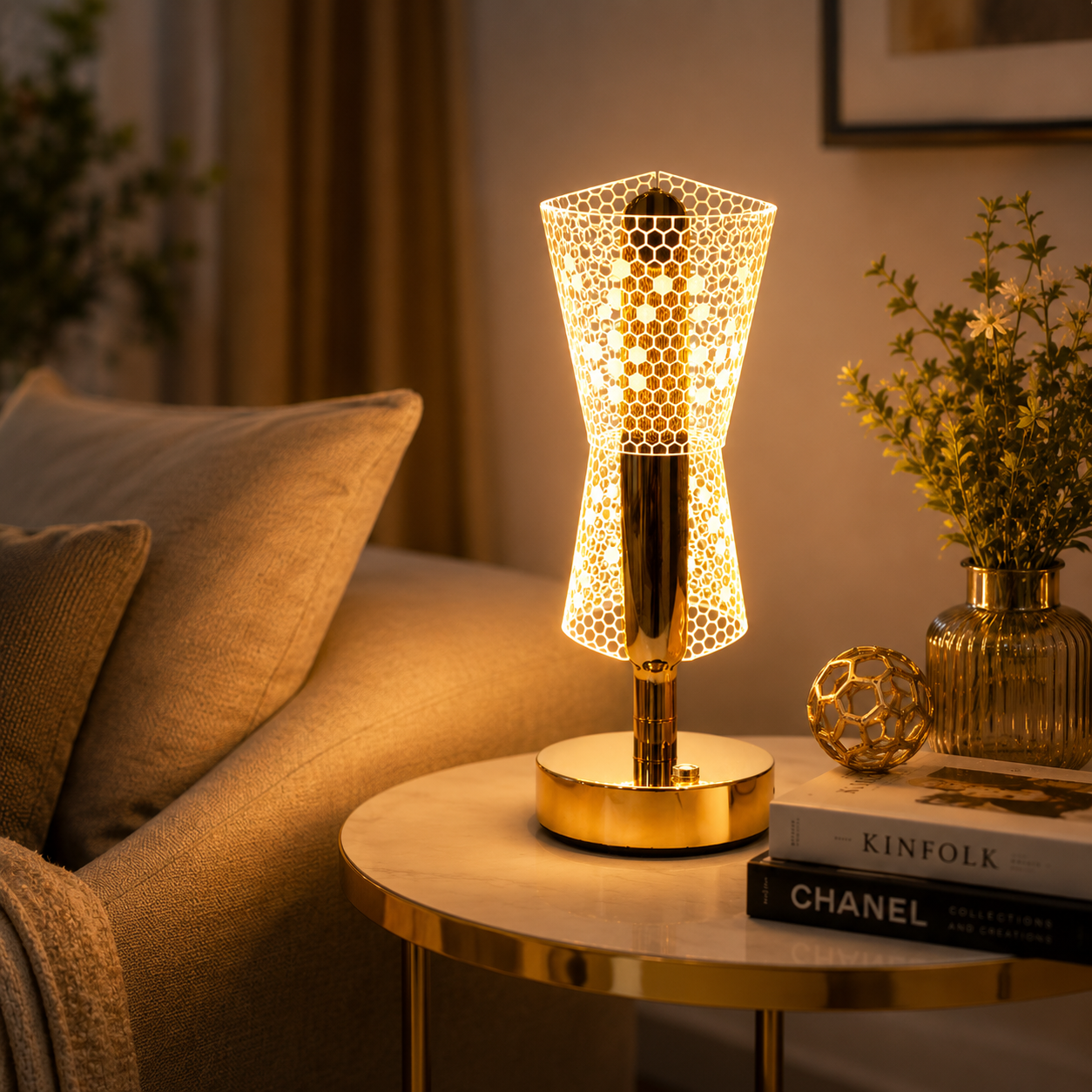 Golden LED Desk Lamp – 3 Light Colours, Portable, Rechargeable, Touch Sensor