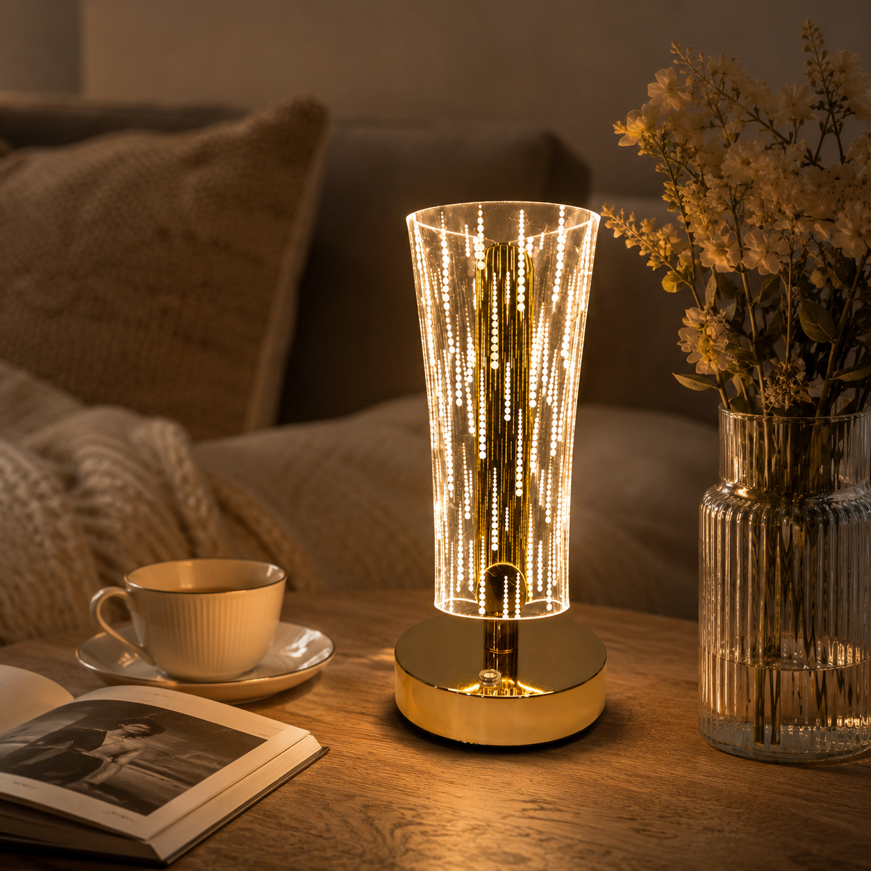 Golden LED Desk Lamp – 3 Light Colours, Portable, Rechargeable, Touch Sensor