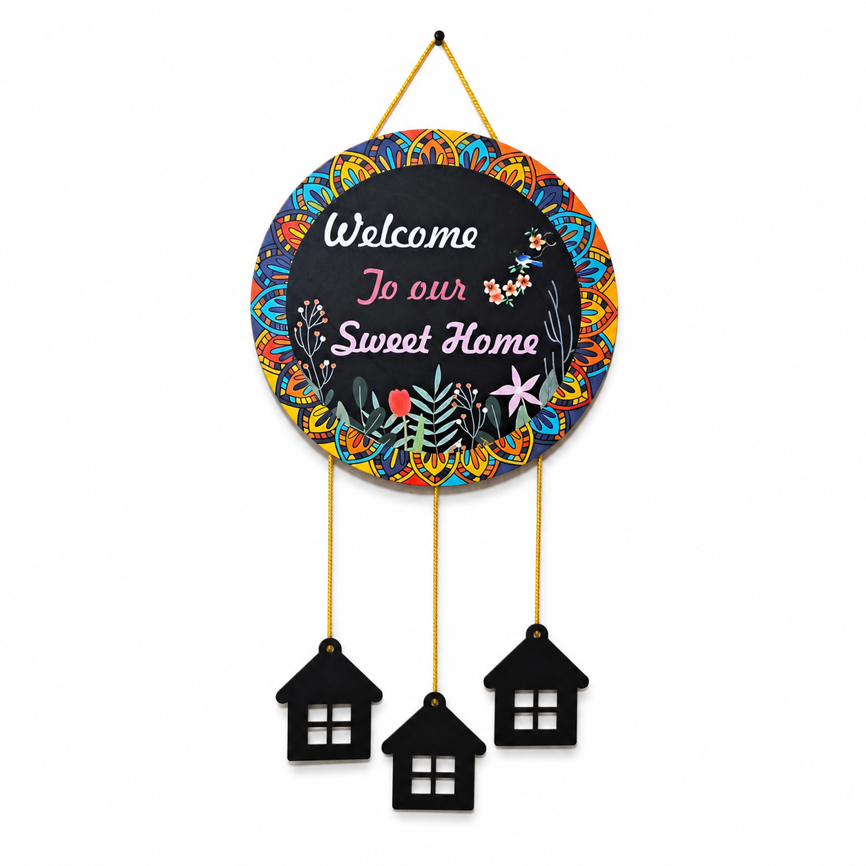 A circular mandala design Wall hanging with Slogan "Welcome to Our Sweet Home"