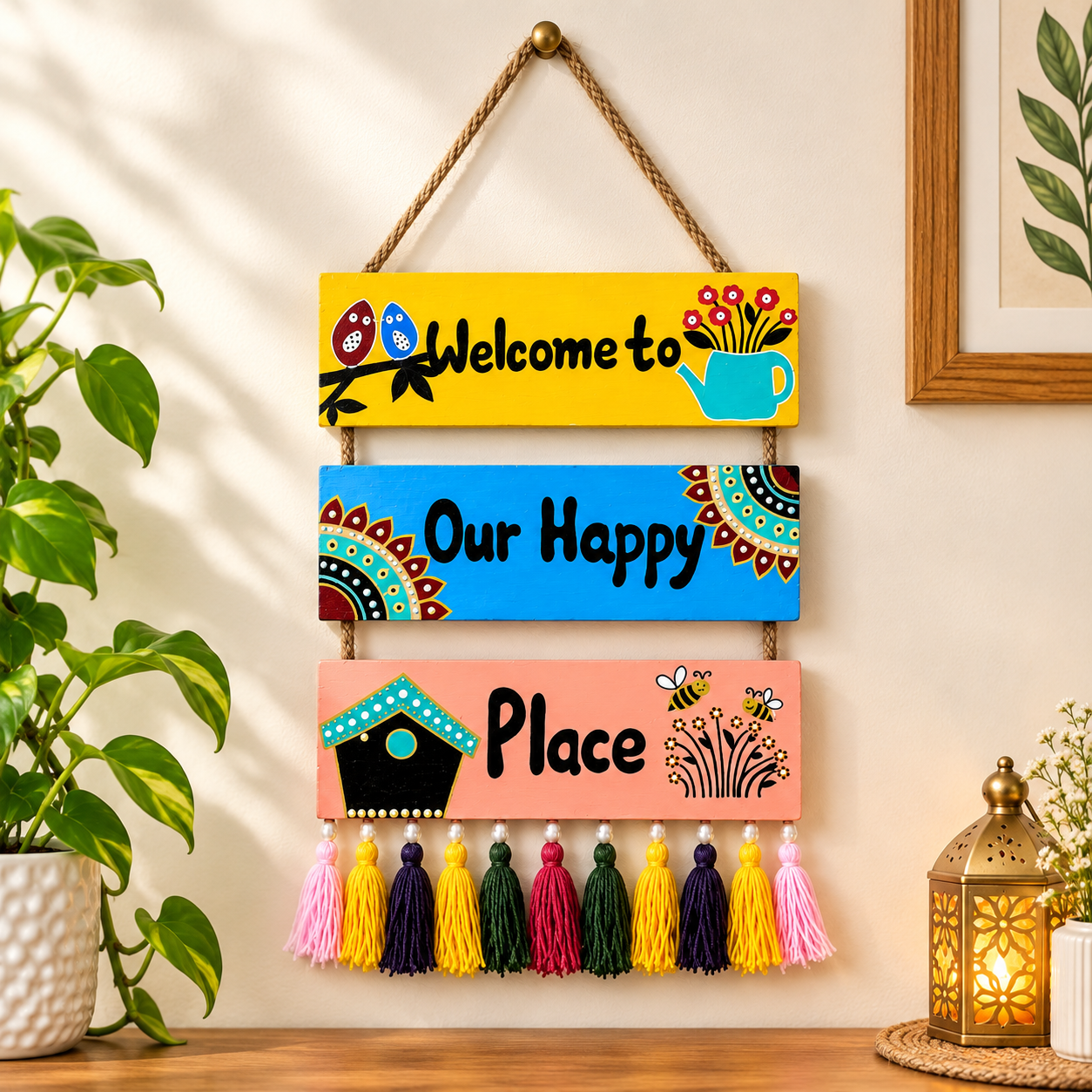 Handpainted 3-Tier wooden Welcome Home wall hanging