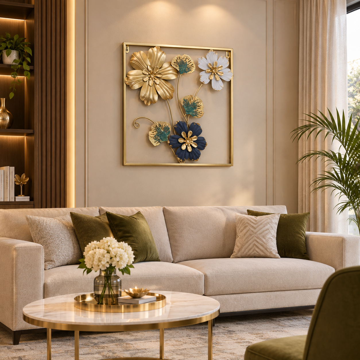 Golden Metallic Square 3d Flowers Wall Décor