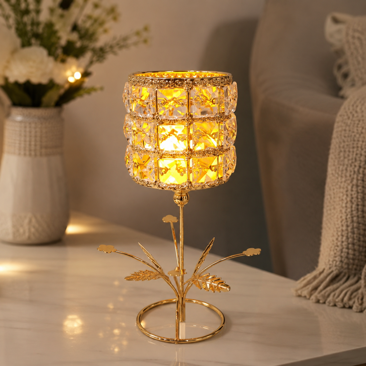 Crystal Beaded Candle Holder with Flameless LED Candle