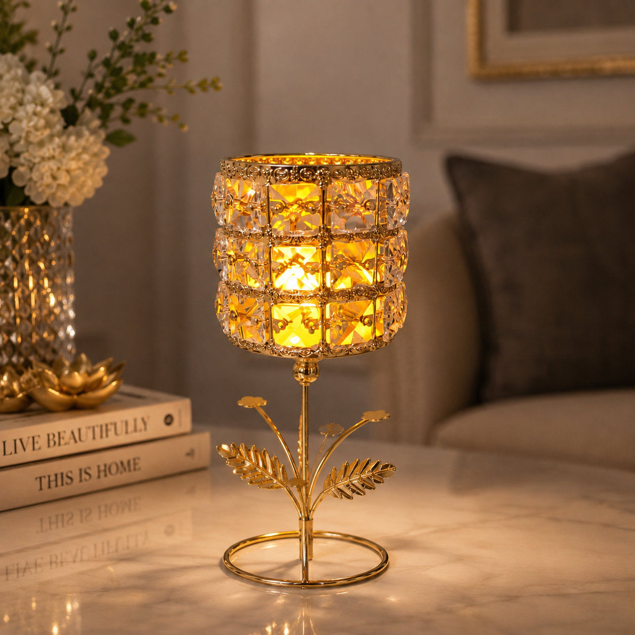 Crystal Beaded Candle Holder with Flameless LED Candle
