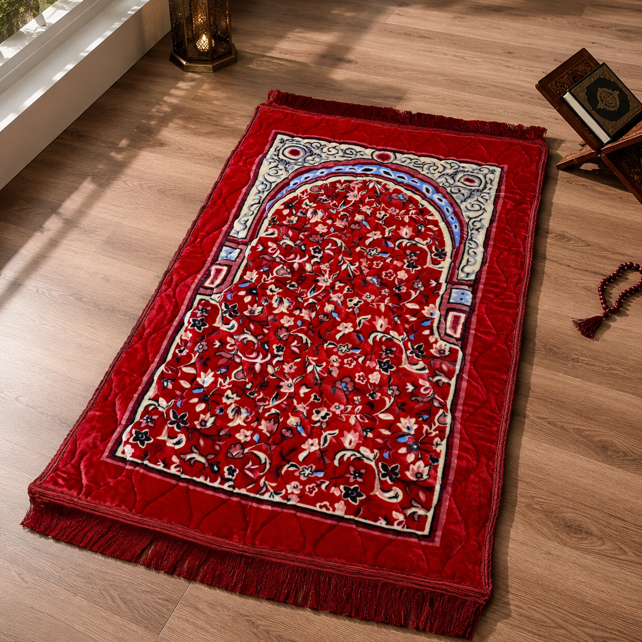 High quality Soft Velvet Quilted Prayer Rug (Jaye Namaz)