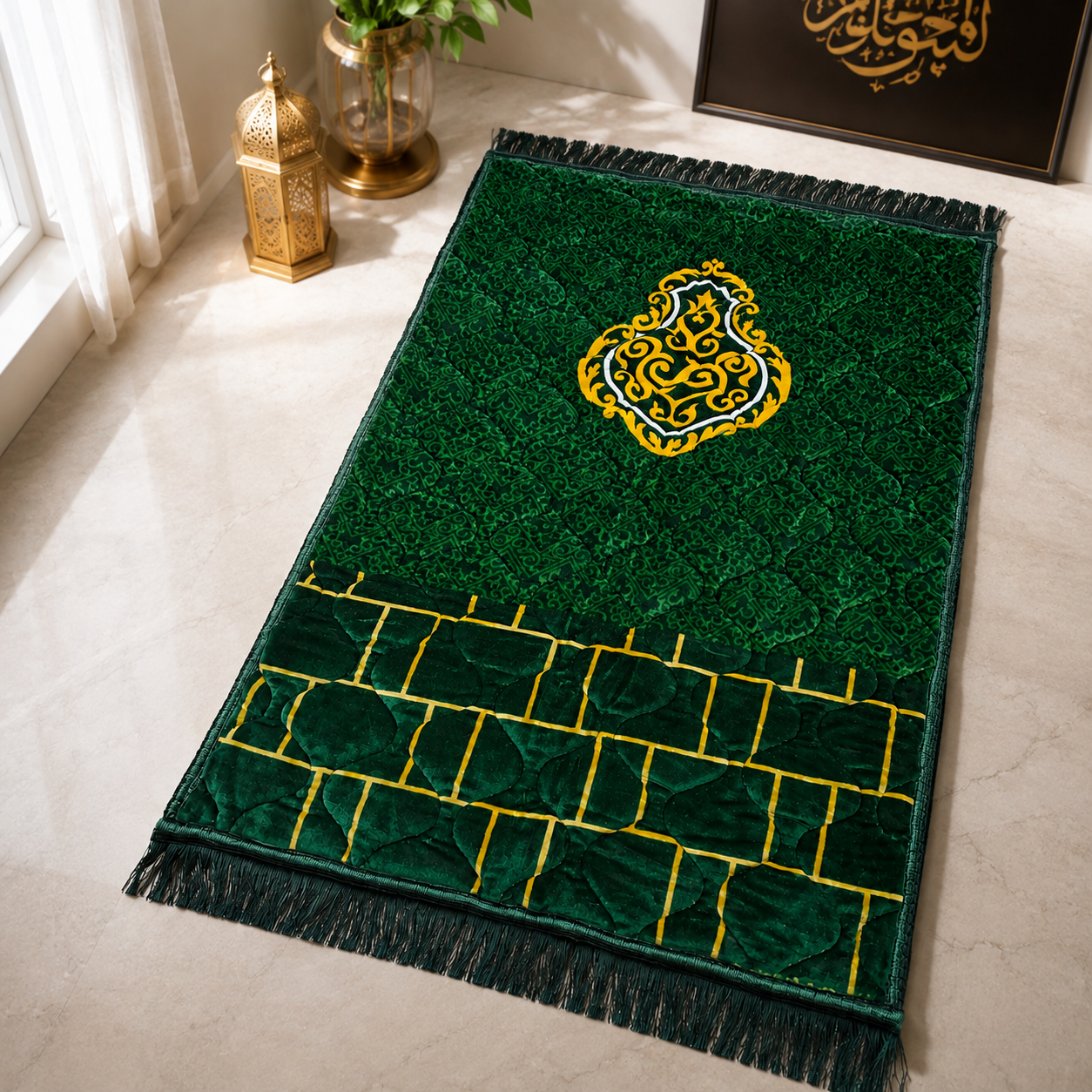 High quality Soft Velvet Quilted Prayer Rug (Jaye Namaz)