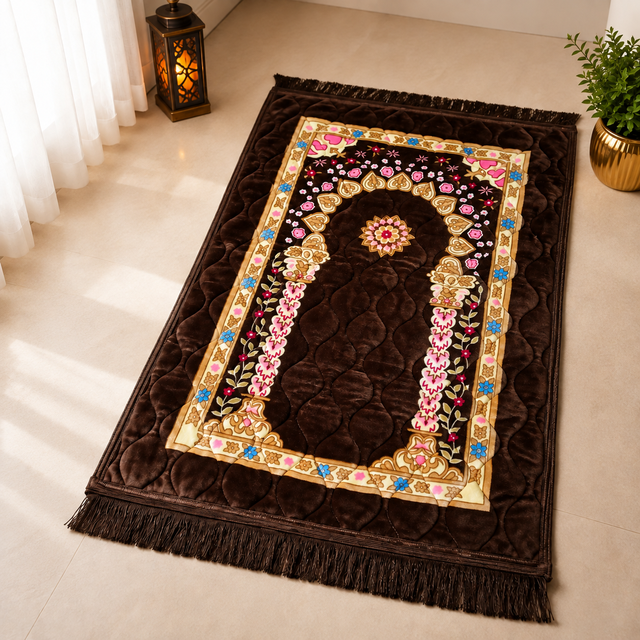 High quality Soft Velvet Quilted Prayer Rug (Jaye Namaz)
