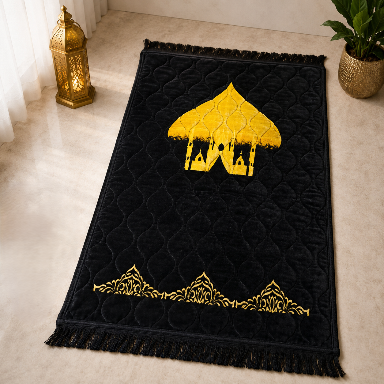 High quality Soft Velvet Quilted Prayer Rug (Jaye Namaz)
