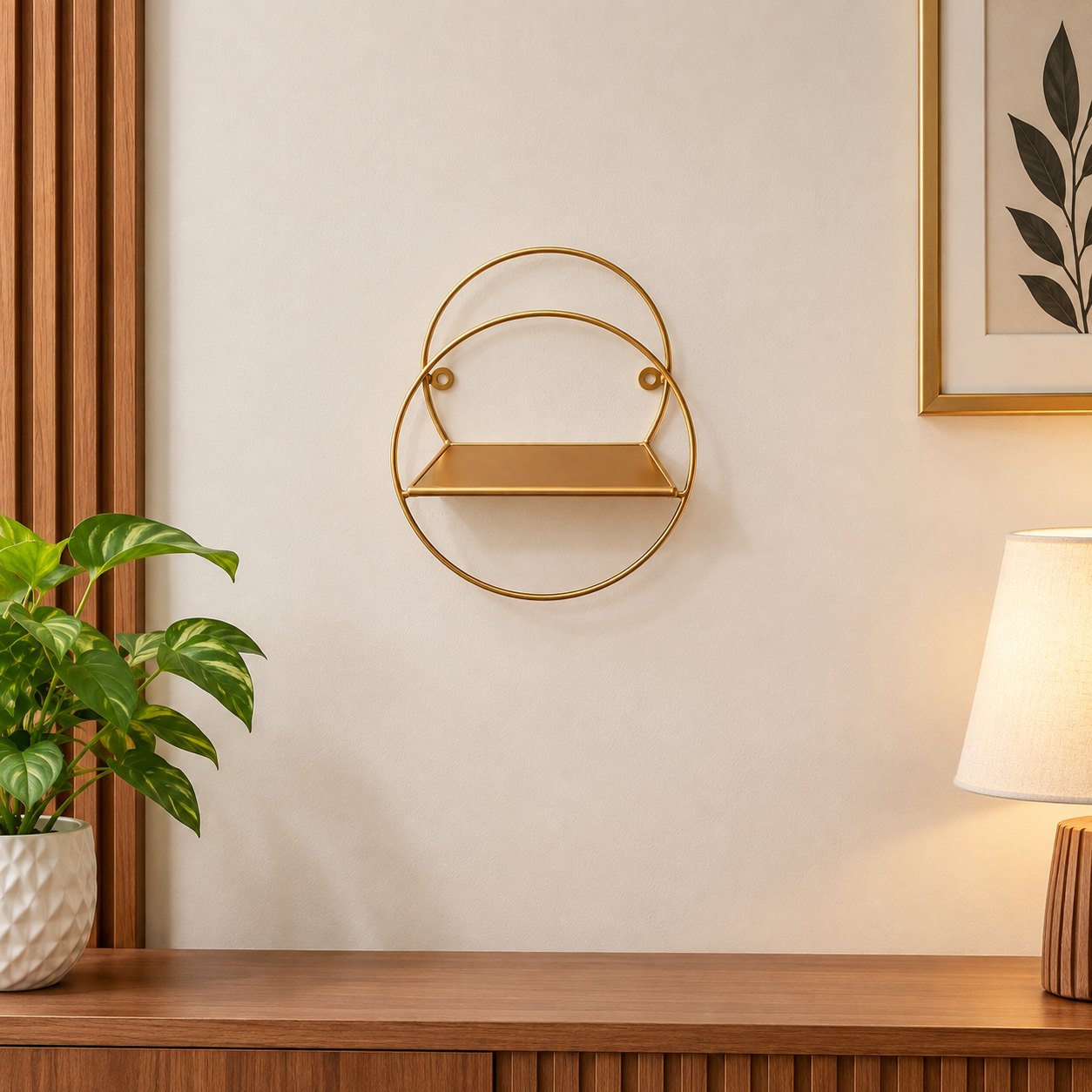 Golden Metallic Circle Shaped Wall Hanging (without décor items)