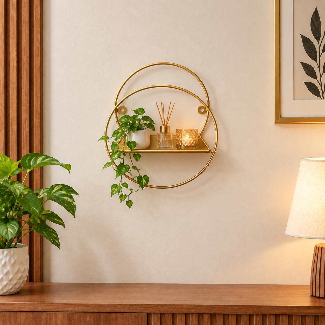 Golden Metallic Circle Shaped Wall Hanging (without décor items)
