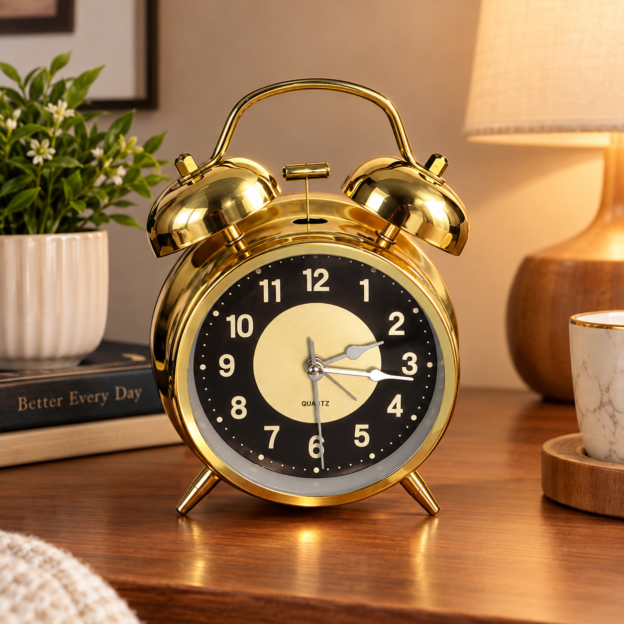 Golden Metallic Vintage Mechanical Alarm Clock with Loud Alarm