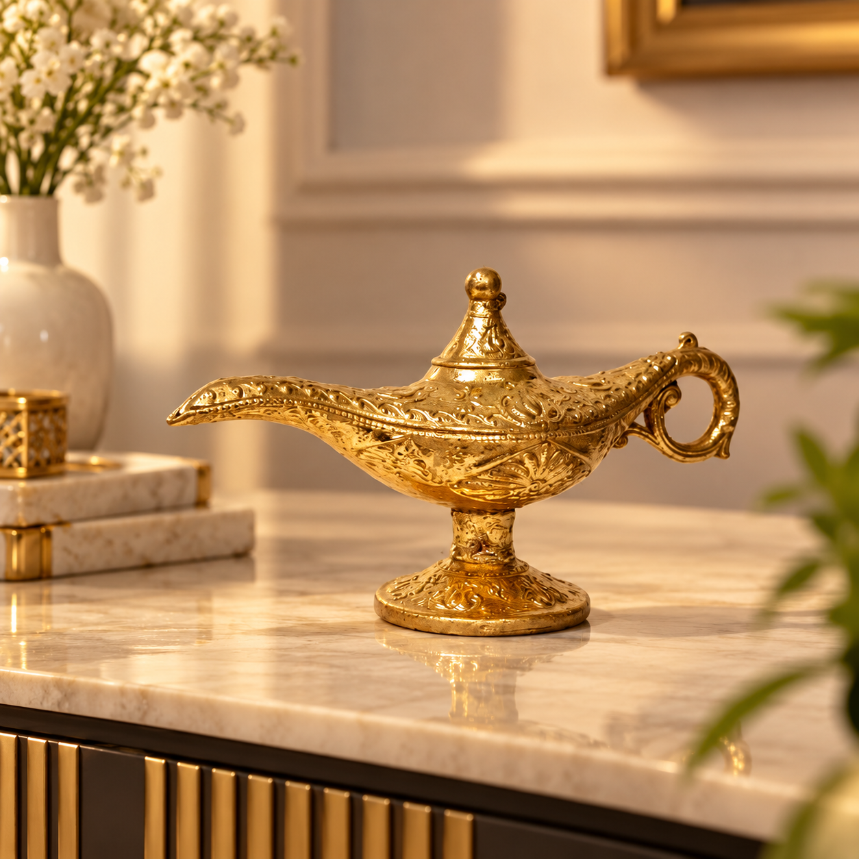 Handmade Golden Resin Aladdin Genie Light Lamp