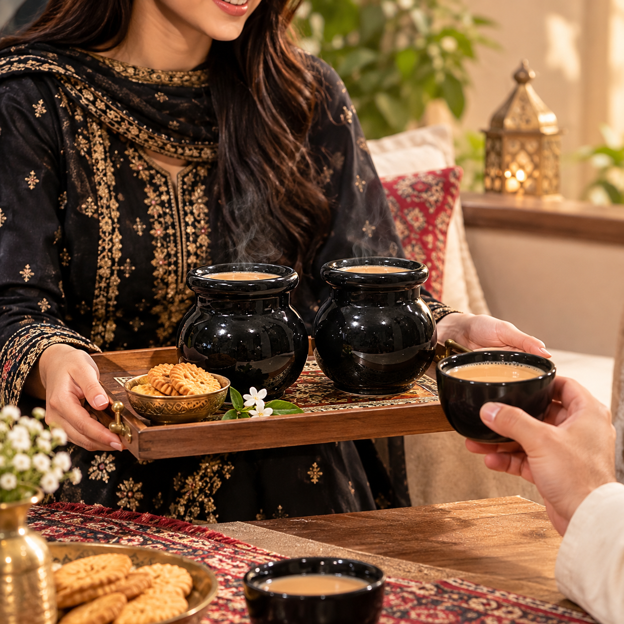 2-Pcs Set of Handmade Black Colour Ceramics Matki Style Qahwa/Chai Pots