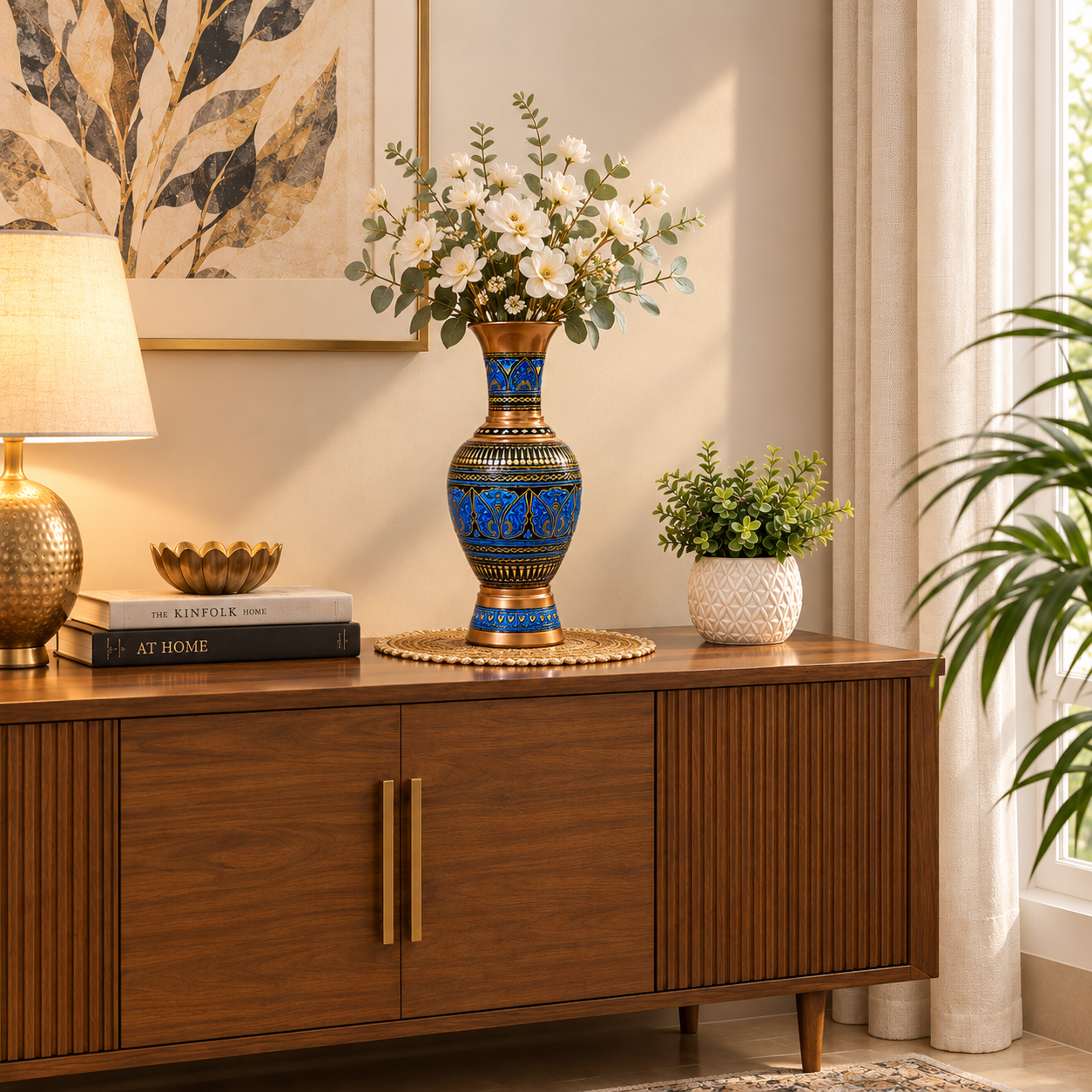 Hand Made Wooden Painted / Naqshi decorative Vase (without Flowers)
