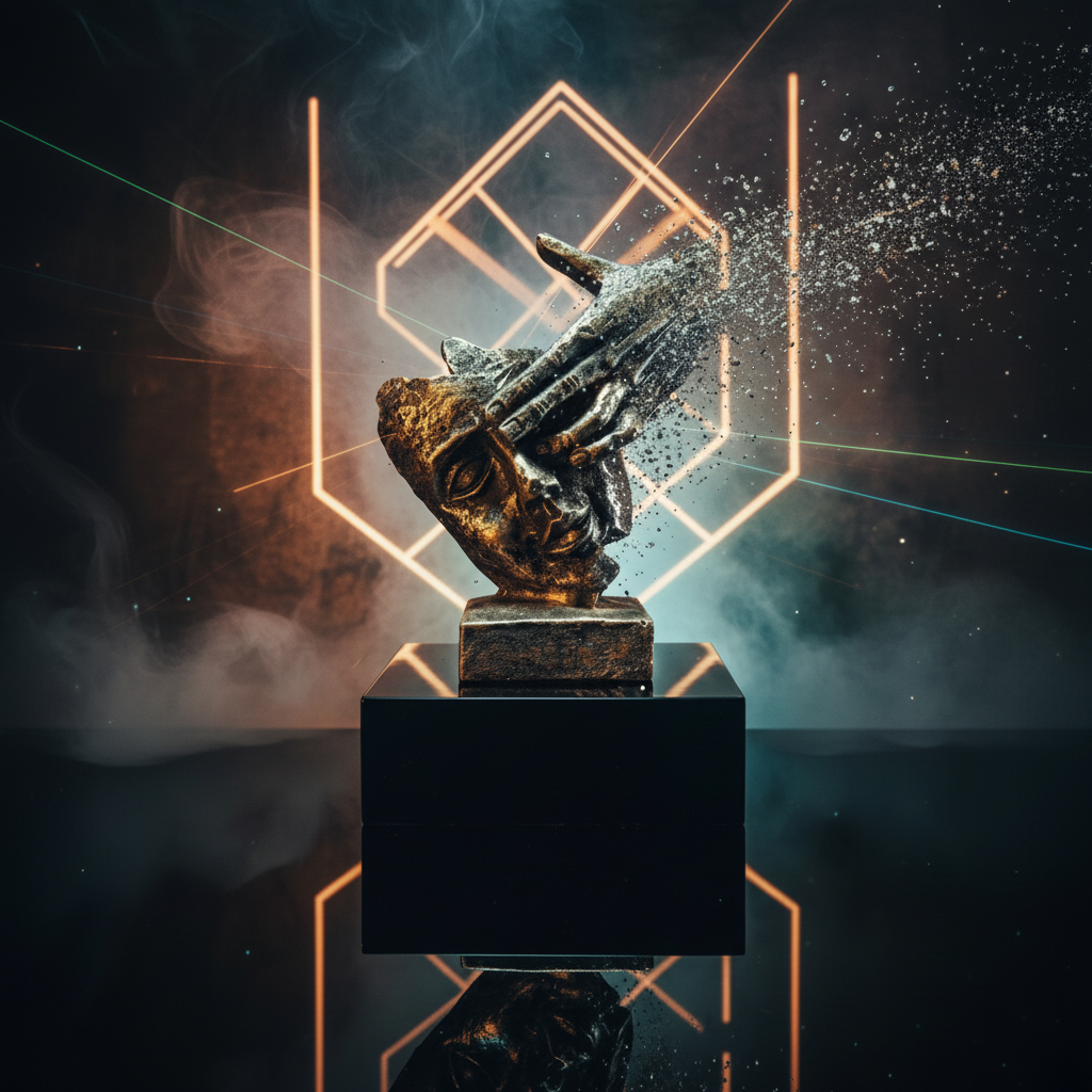 Golden-Black Vintage look Silent Face Sculpture with Hand on Eye & Forehead