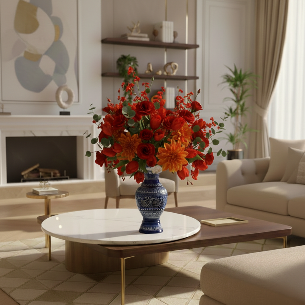 Blue-White Naqshi Wooden Vase (without Flowers)