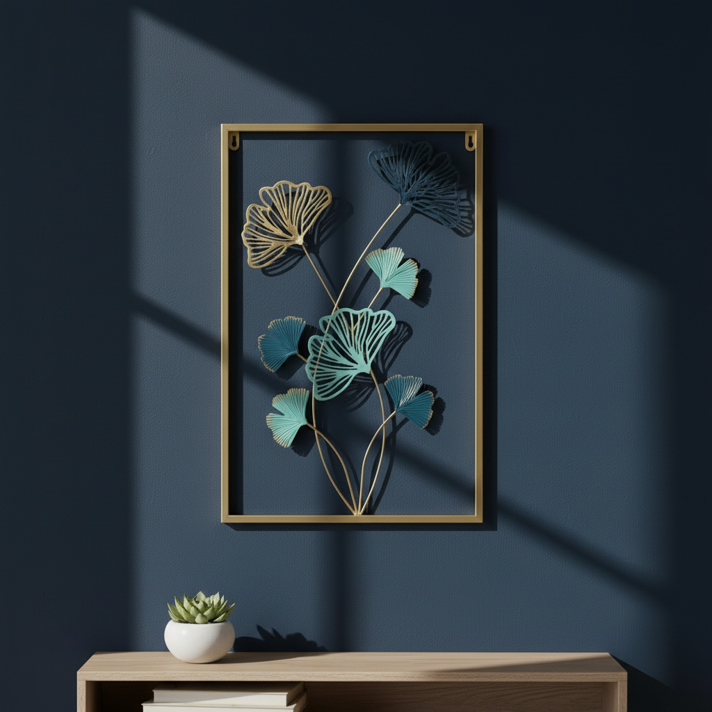 Golden Metallic Rectangular 3d Flowers Wall Décor