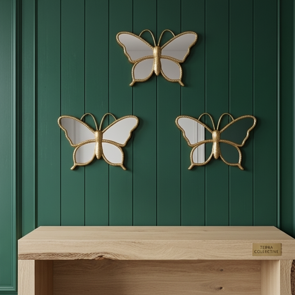 3-PCS Set of Golden Butterfly Shaped Mirrors