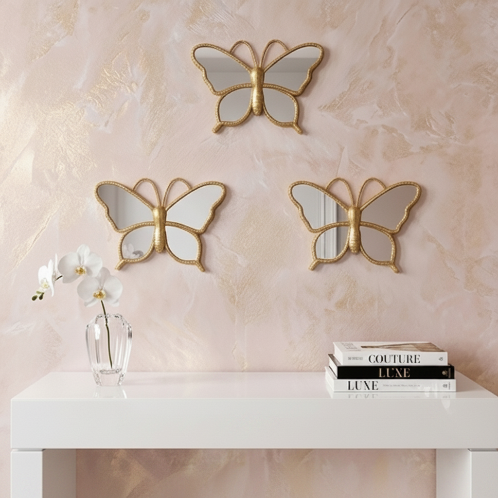 3-PCS Set of Golden Butterfly Shaped Mirrors