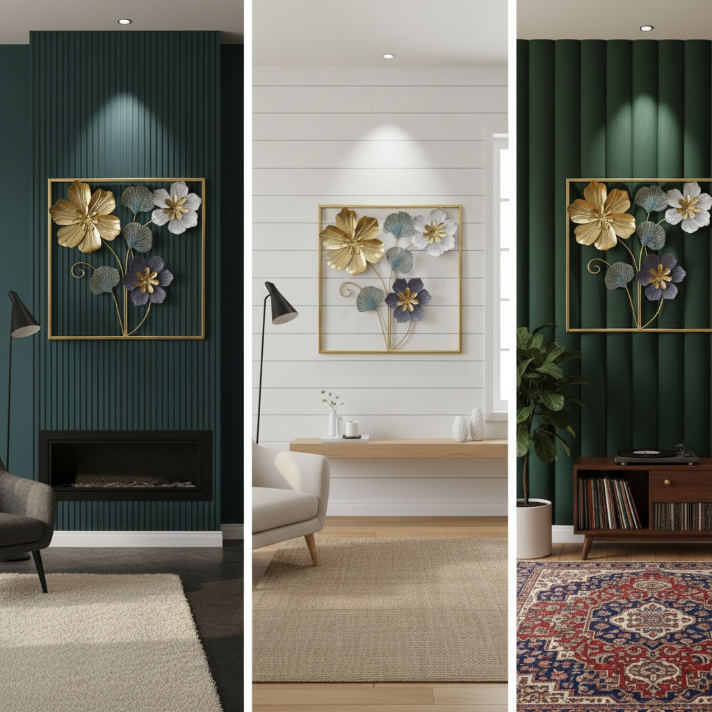 Golden Metallic Square 3d Flowers Wall Décor