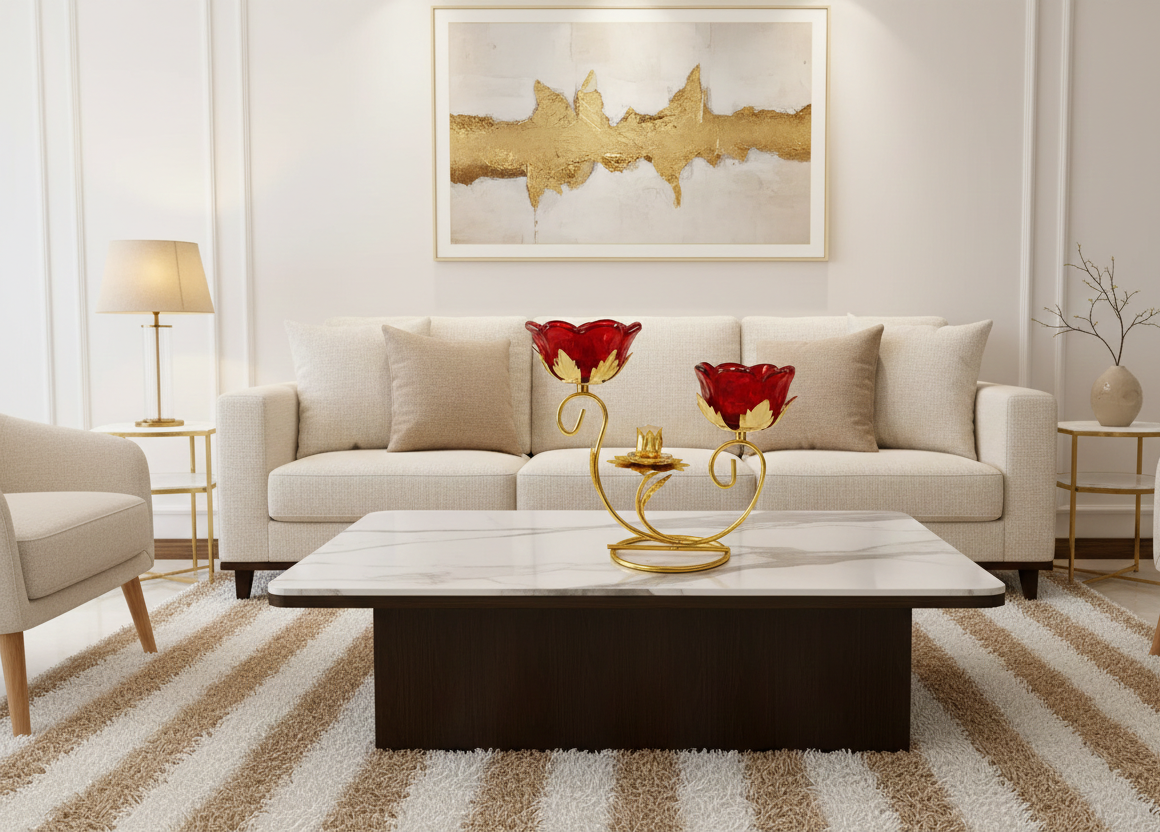 Golden Metallic Stand with 2 Red Rose Glass Holder