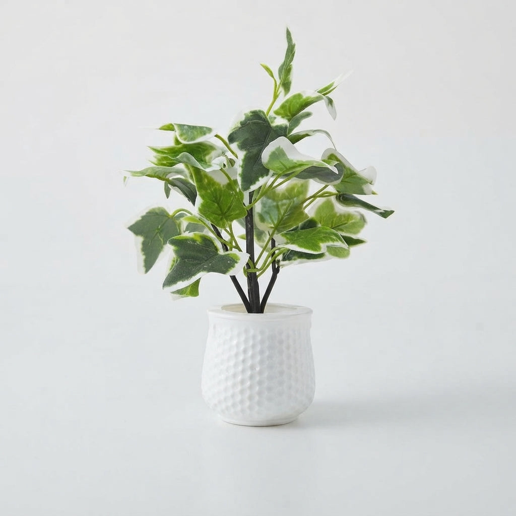 Foliyaj Potted Artificial Ivy Plant in white textured Plastic Pot
