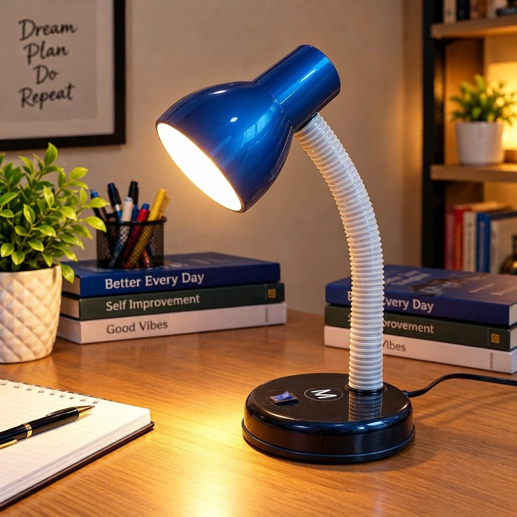 Classic Study Table Lamp with Versatile Flexible Neck (Blue)