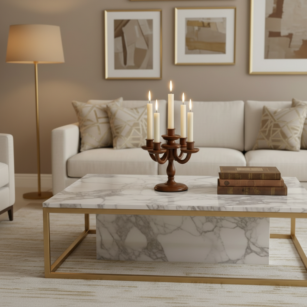 Handcrafted Wooden Candle Stand with 5 Holders (without candles)