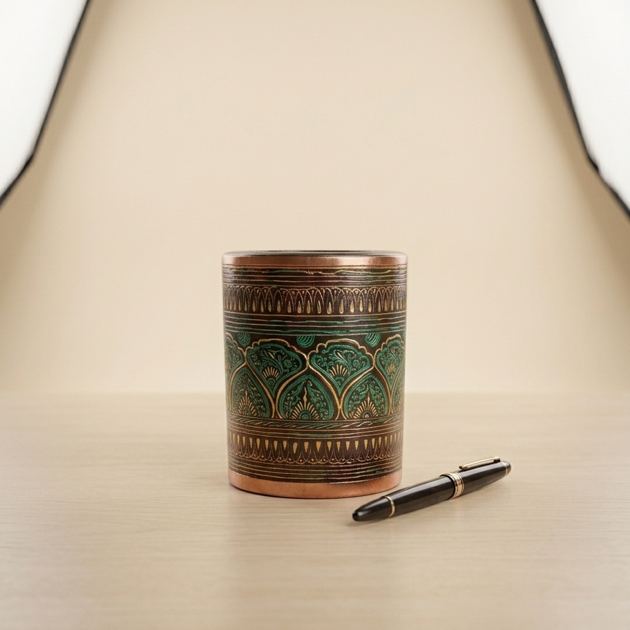 Turquoise-Black Wooden Artistic Naqshi Pen Holder